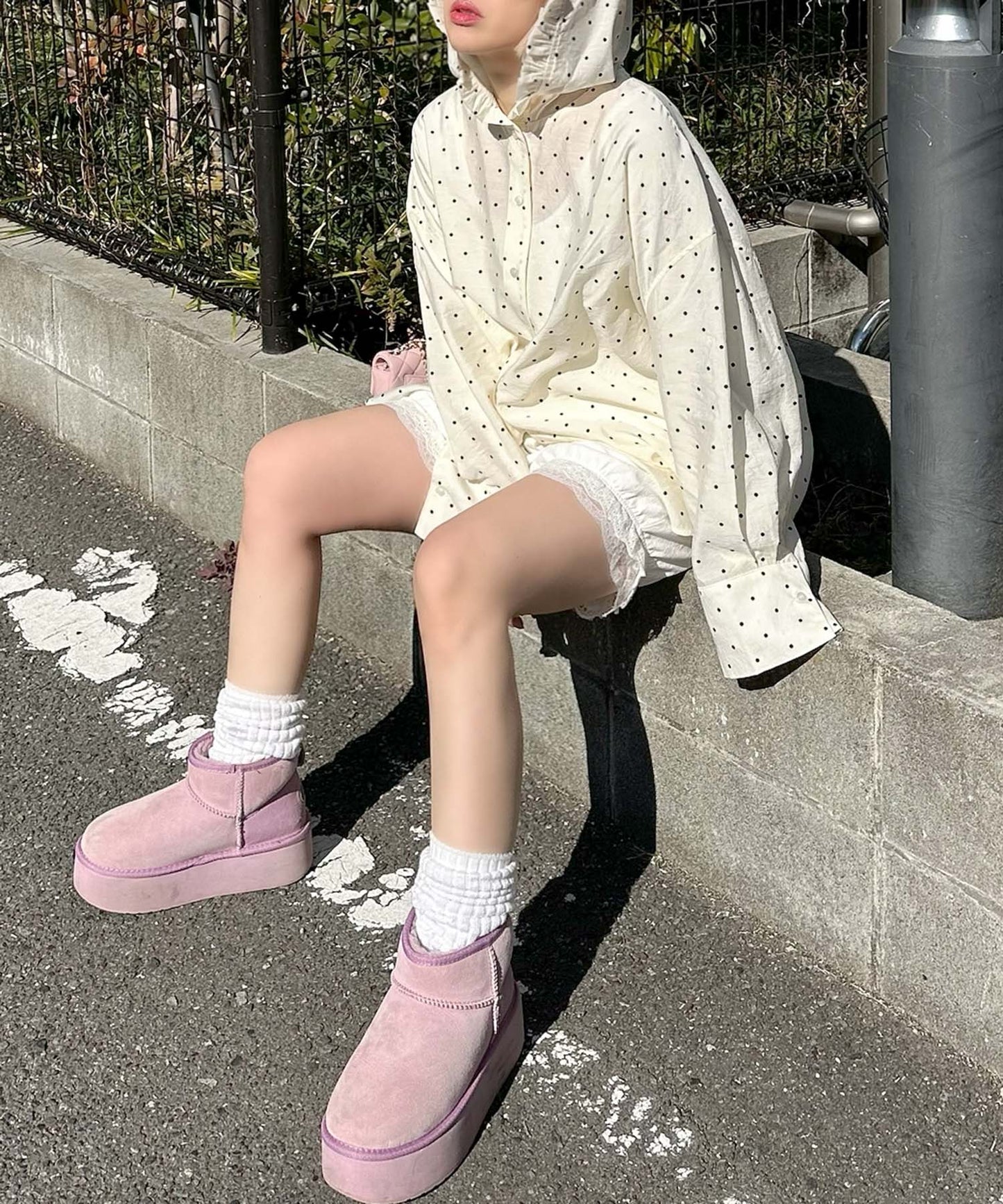 フリフリフードシャツ【ホワイト系】