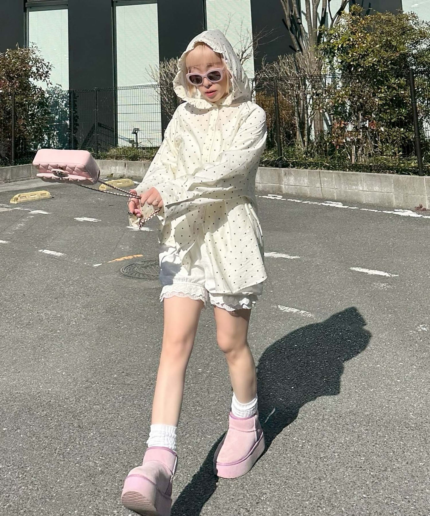 フリフリフードシャツ【ホワイト系】