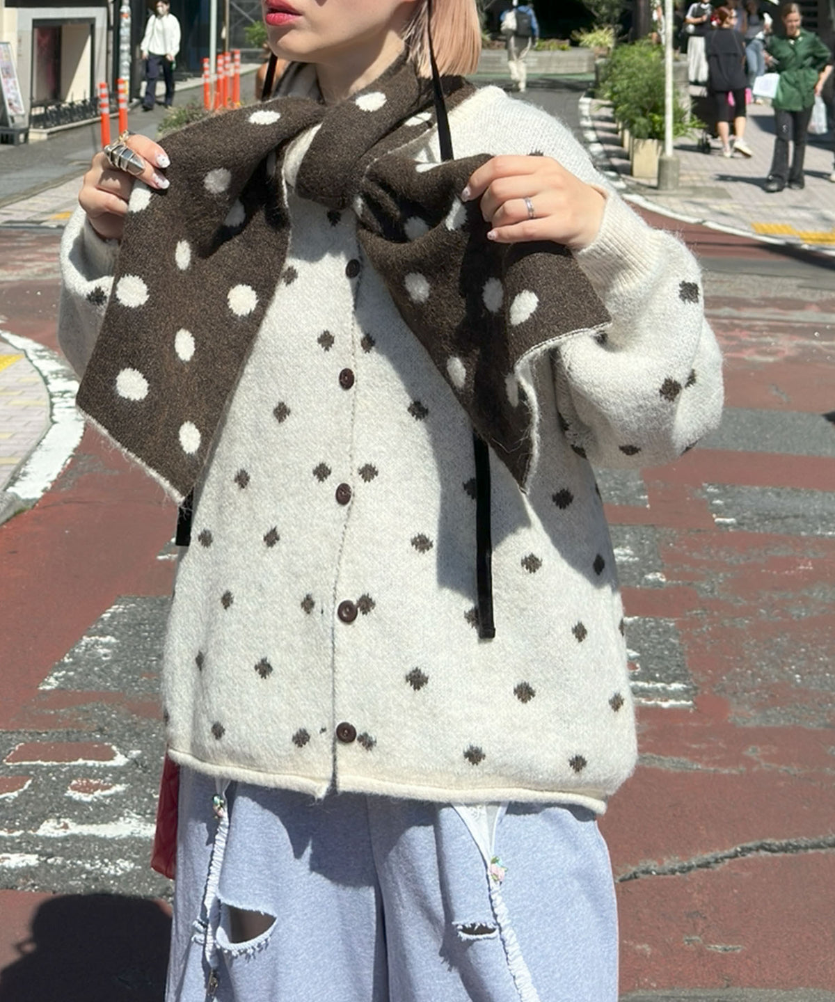 マフラーセットのドットニット【オフホワイト】
