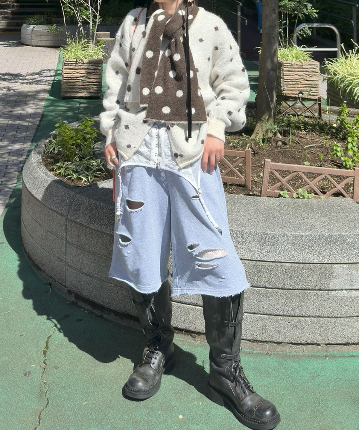 マフラーセットのドットニット【オフホワイト】