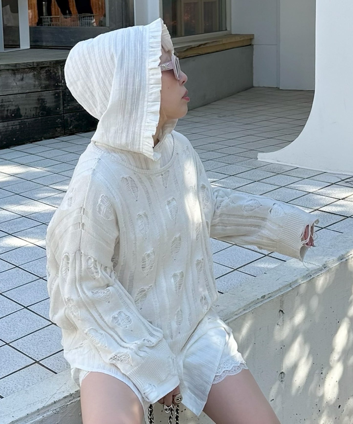 フリフリフードシャツ【オフホワイト】