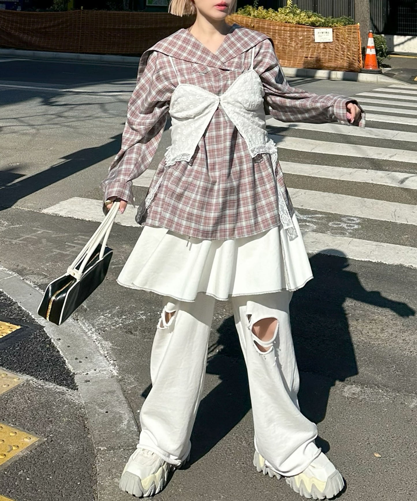 ダメージスウェパンとフレアスカートのセット【オフホワイト】