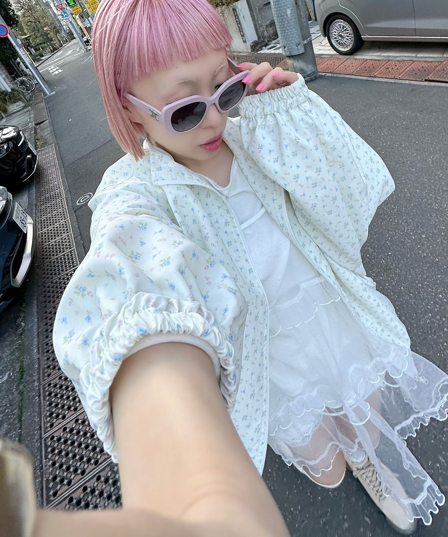 小花柄BIGブルゾン【オフホワイト】