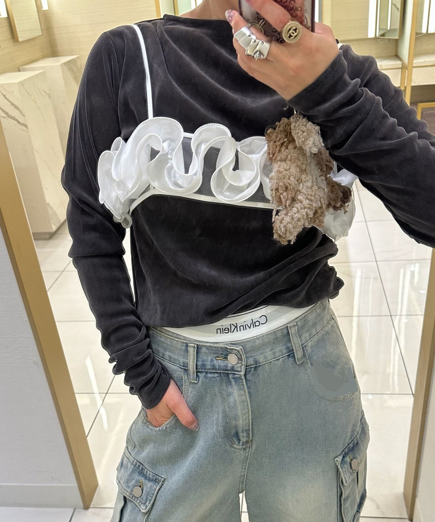 サテンのお花風ビスチェ【オフホワイト】