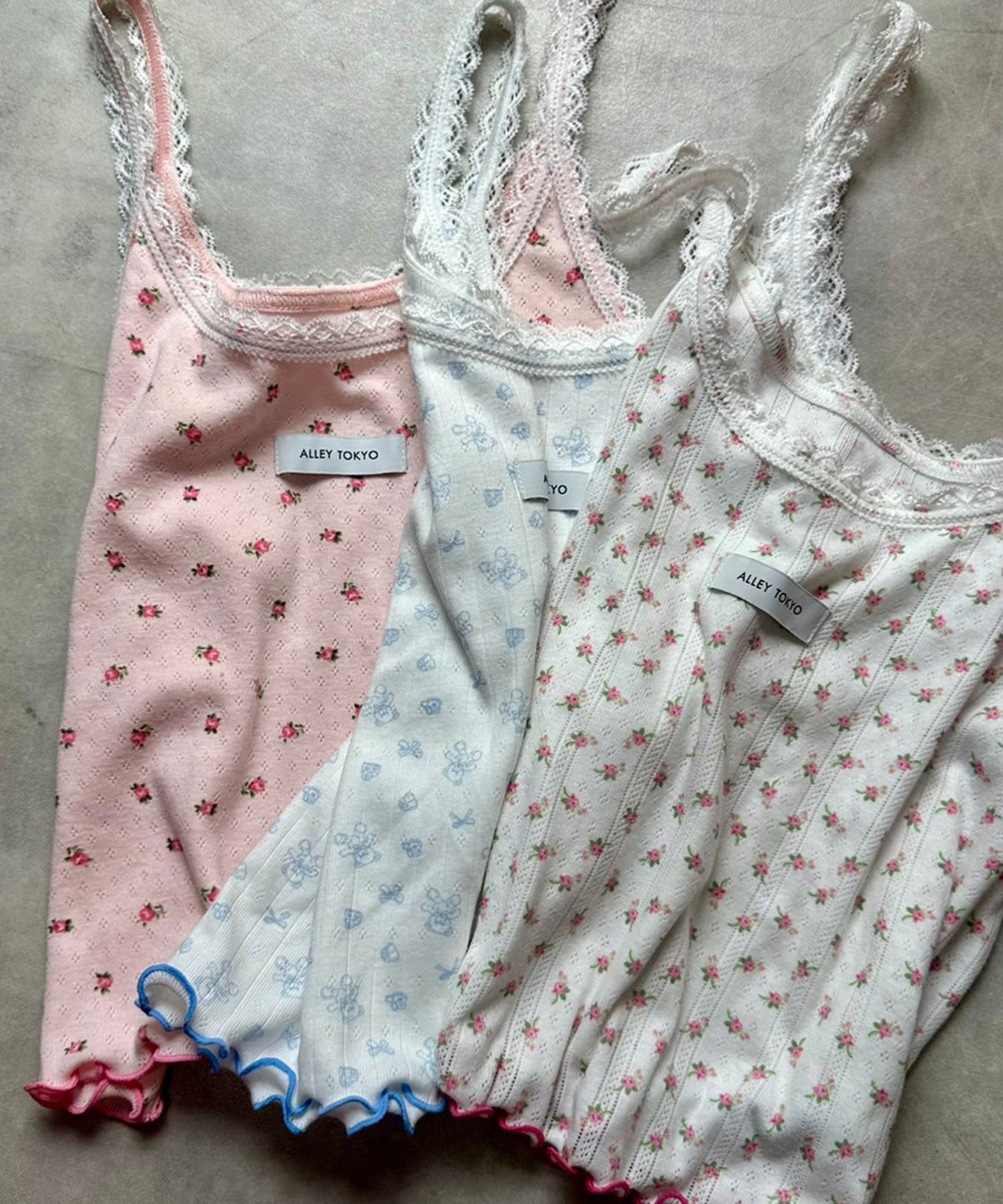 パターンメッシュのロンTキャミセット【ピンク】