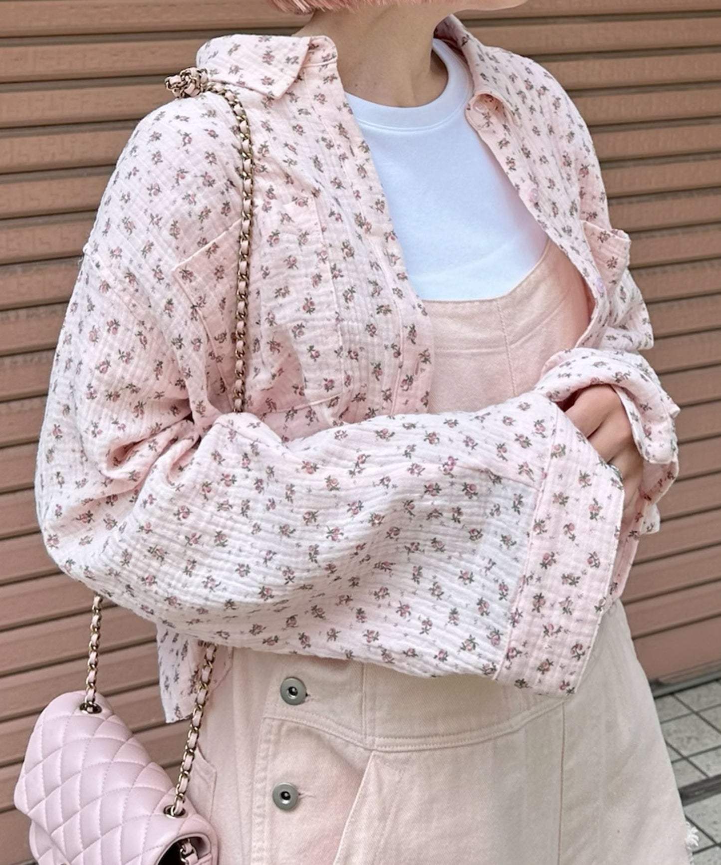 ガーゼ花柄シャツ【ピンク】