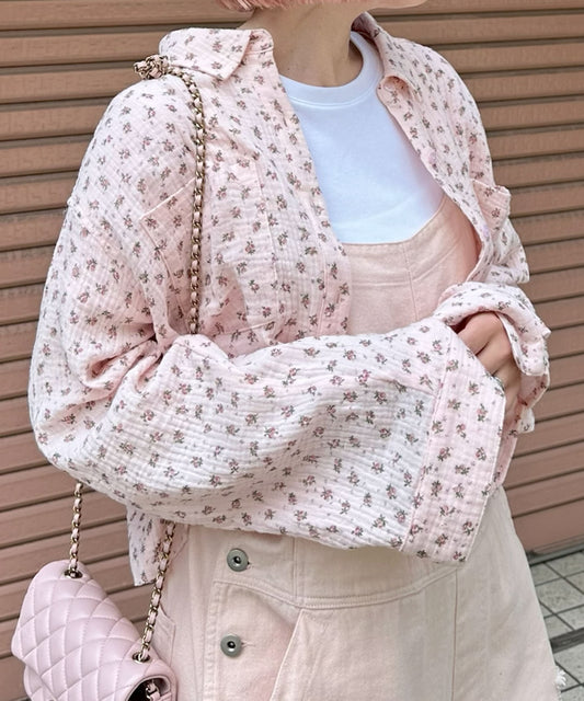 ガーゼ花柄シャツ【ピンク】