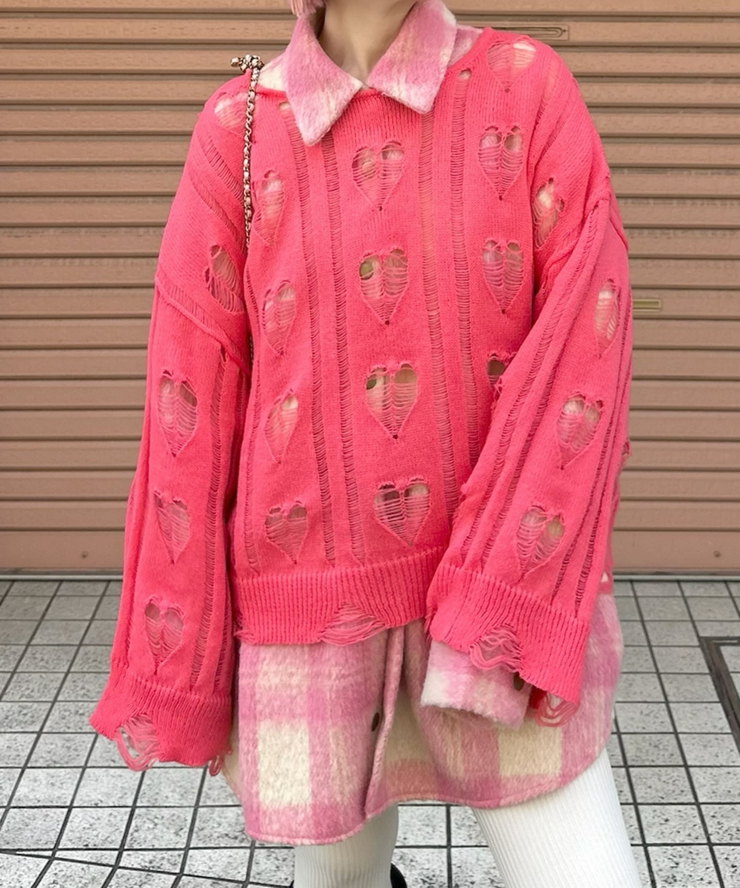 【リバイバル】ハートダメージニット【ピンク】