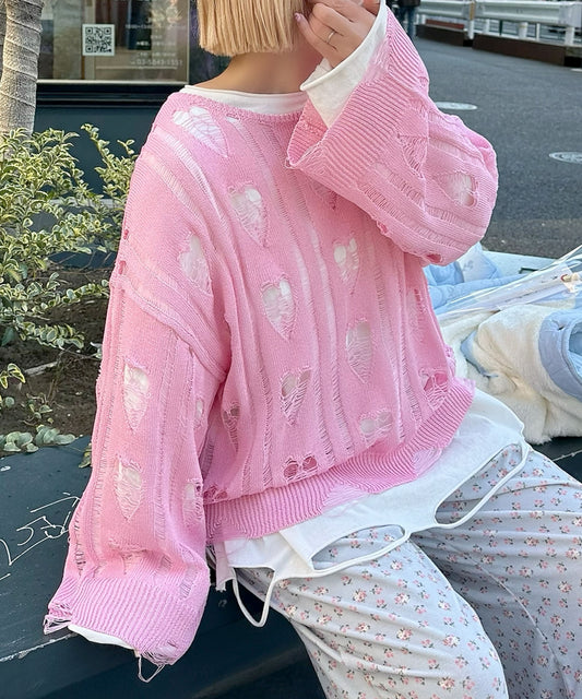 ハートダメージニットのnew【ピンク】