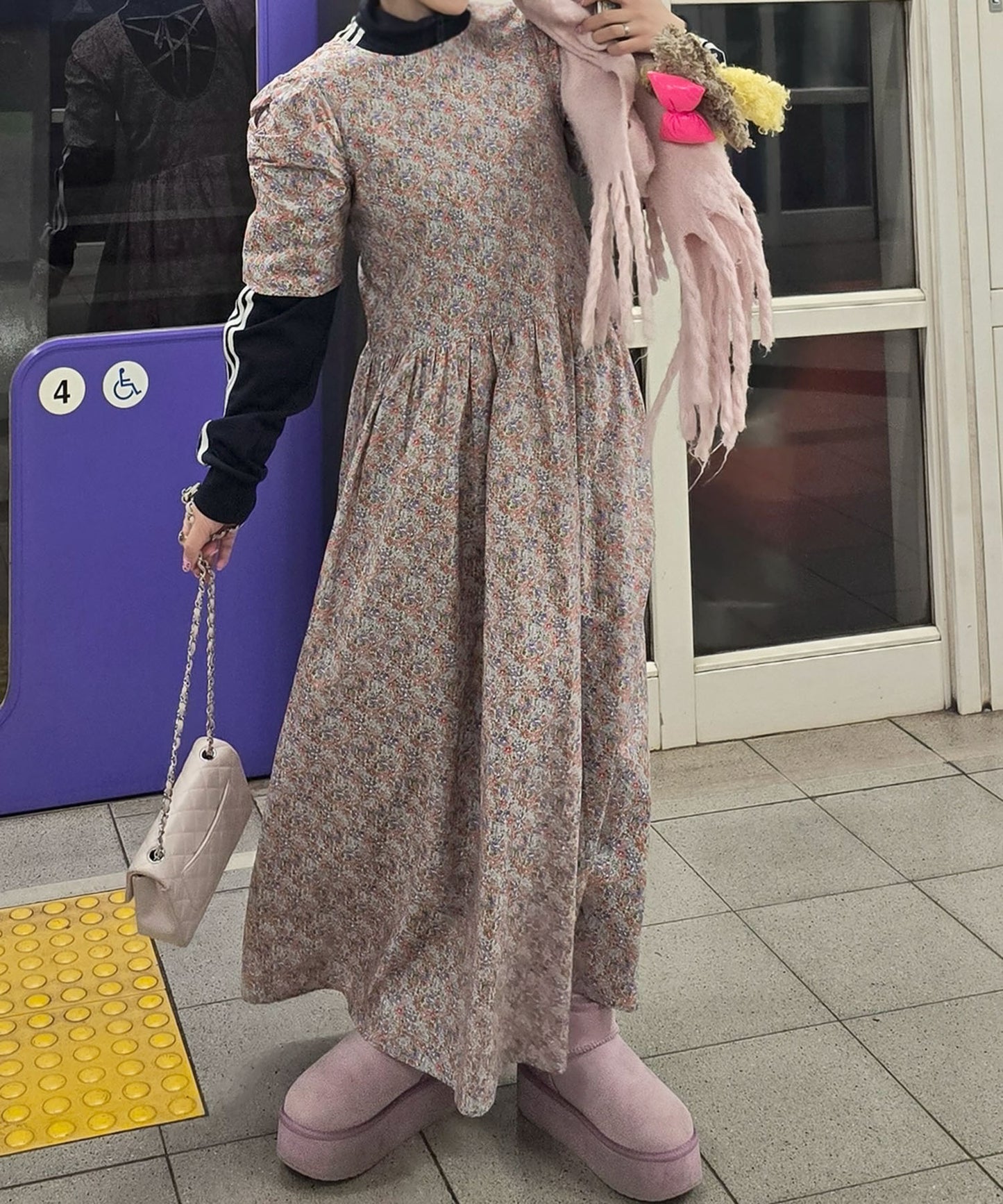 古着っぽワンピ【サックスブルー】