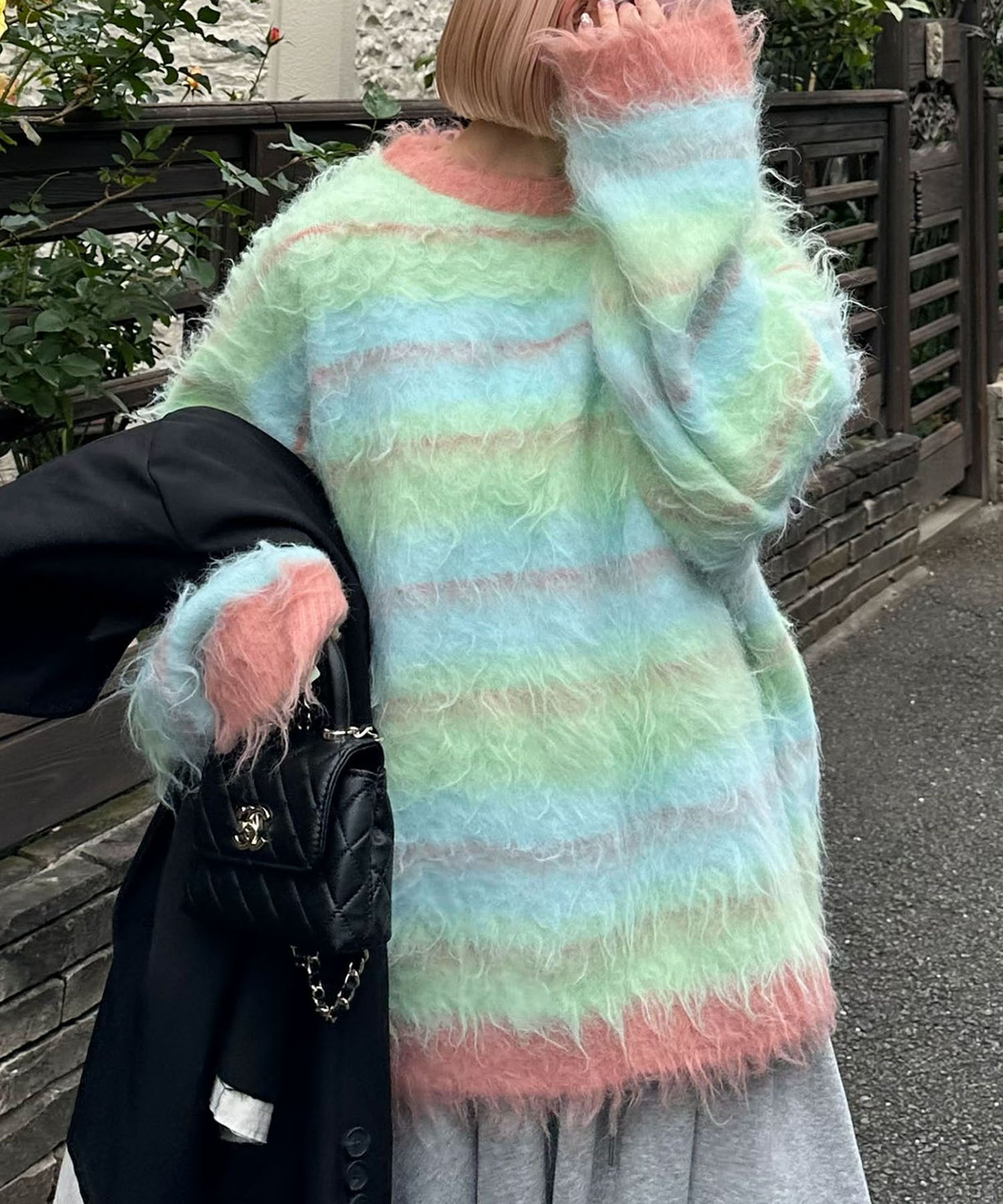 ふっさふさシャギーボーダーニット【ミント】