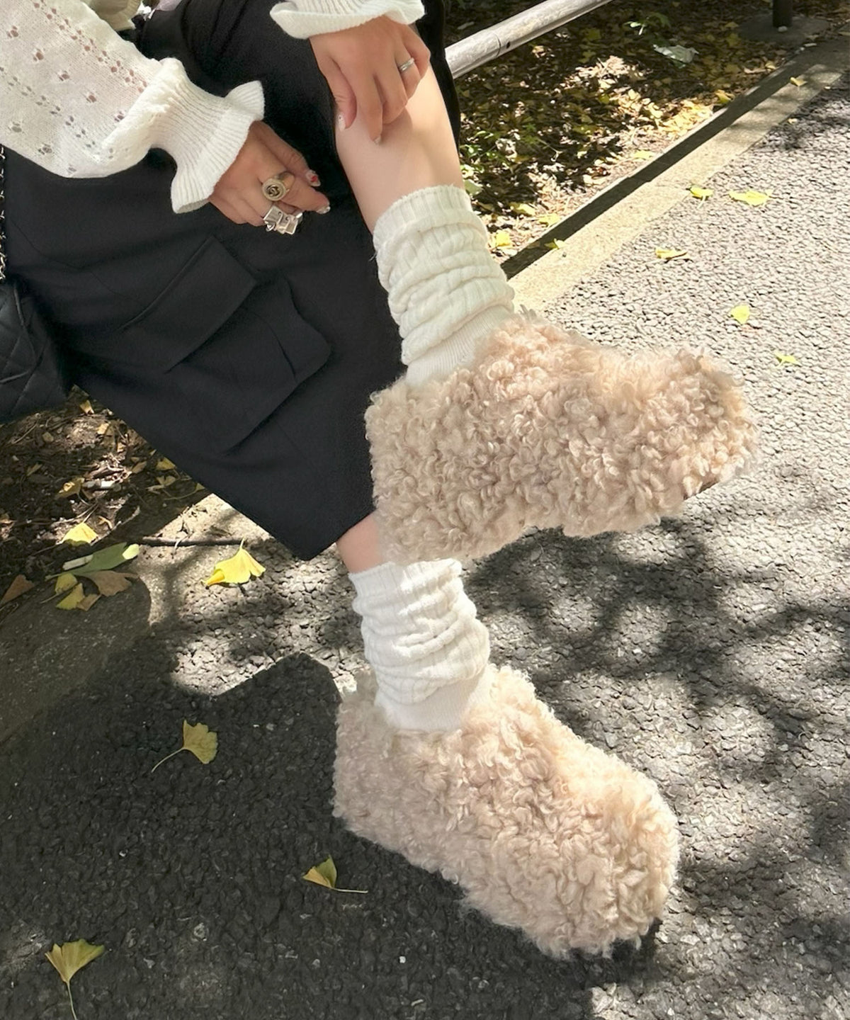 もこもこ厚底サボ【ベージュ】