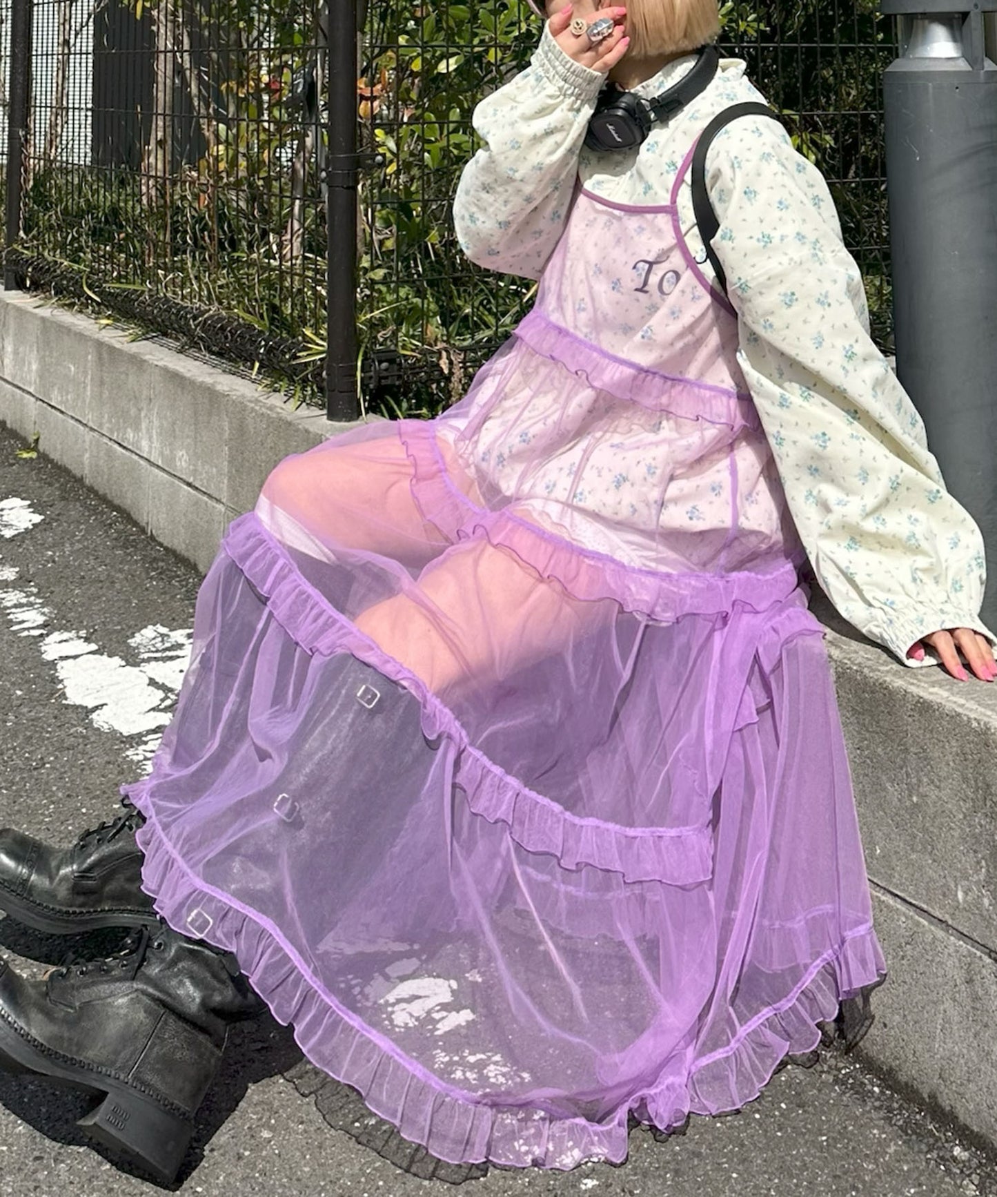 フリルティアードキャミワンピ【ラベンダー】