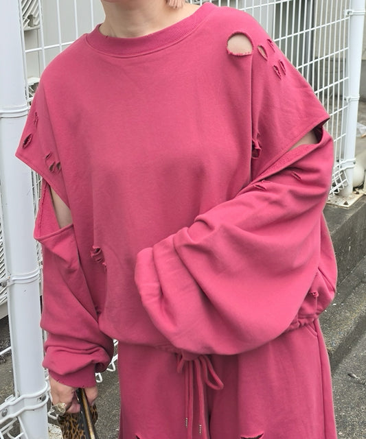 ダメージいっぱい袖スリットスウェット【ボルドー】