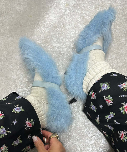 もさもさファーパンプス【サックスブルー】