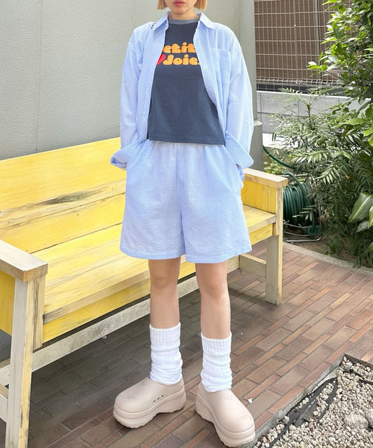 ラフなシャツ＆ショーパンセット【サックスブルー】