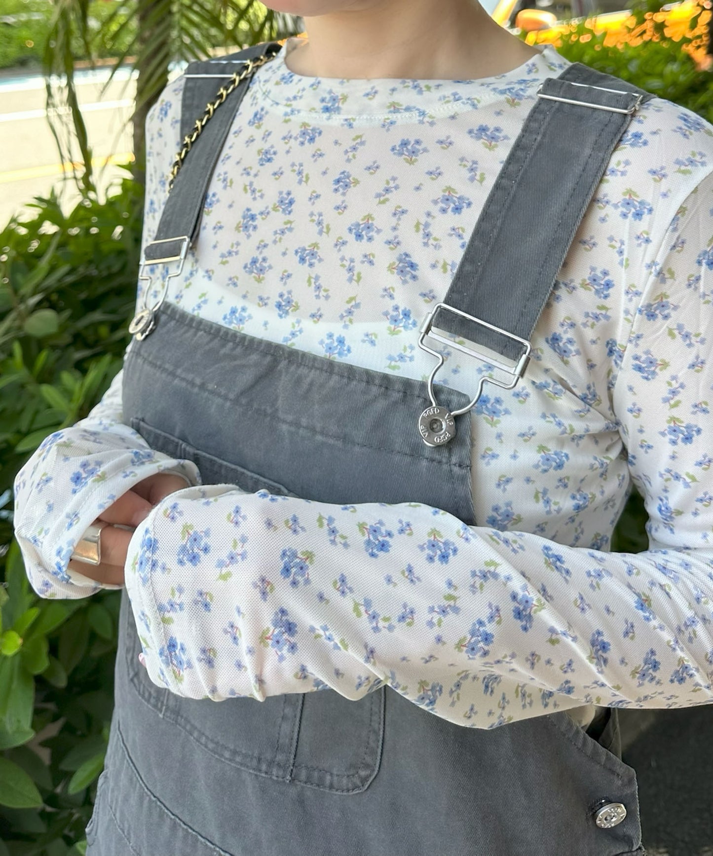 小花柄シアーインナー【サックスブルー】