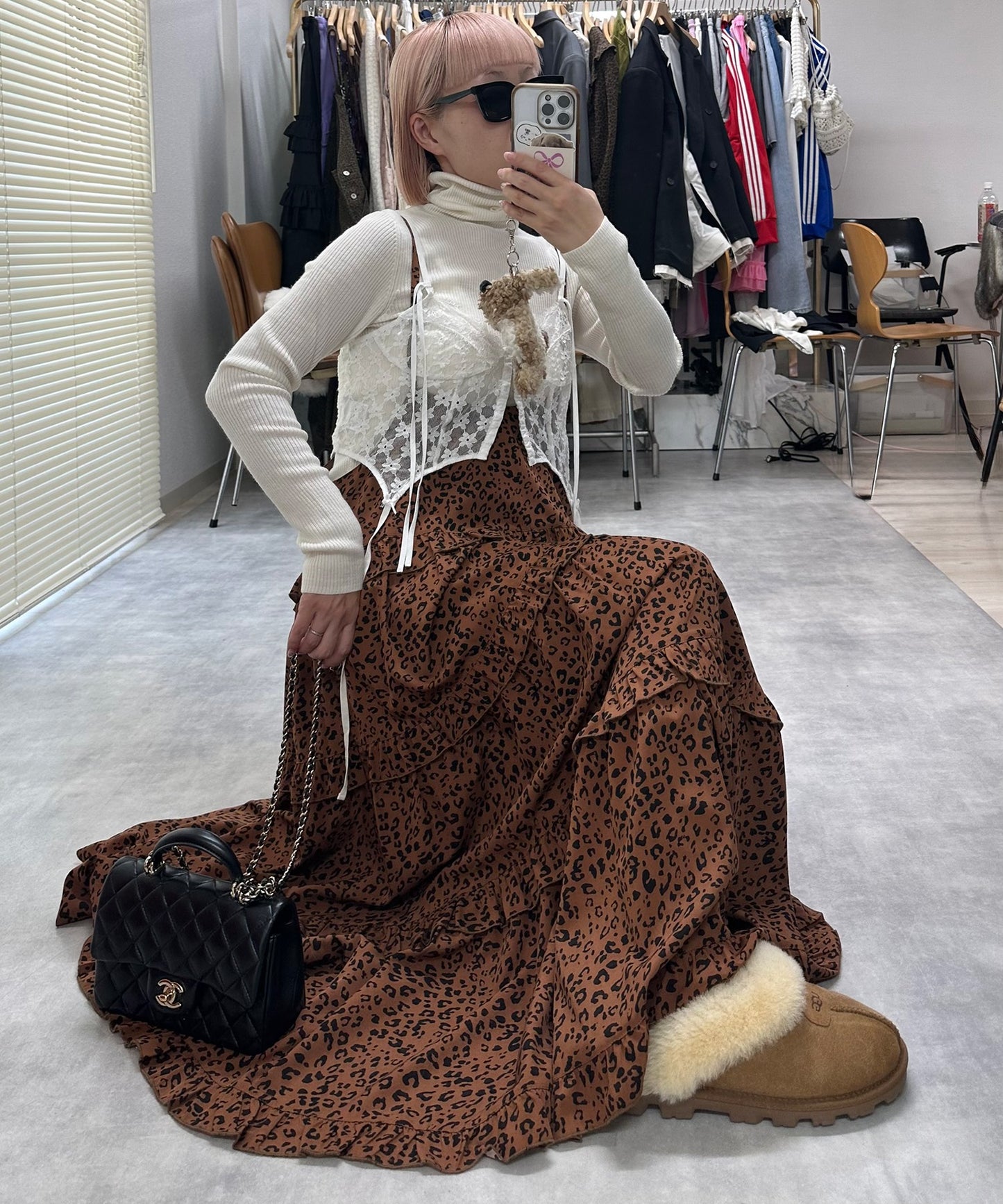 フリルティアードキャミワンピ【ブラウン系】