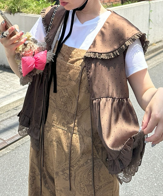 セーラーサテンノースリブラウス【ブラウン系】