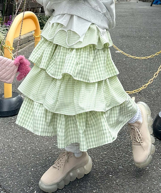 ティアードギンガムボリュームスカート【グリーン】