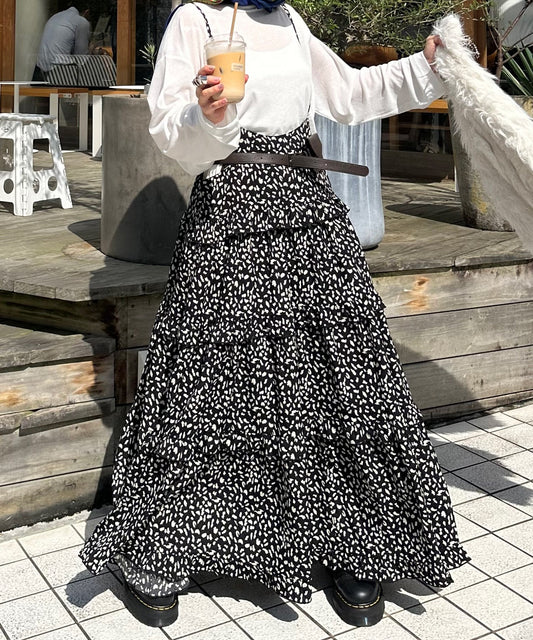 フリルティアードキャミワンピ【ブラック系】