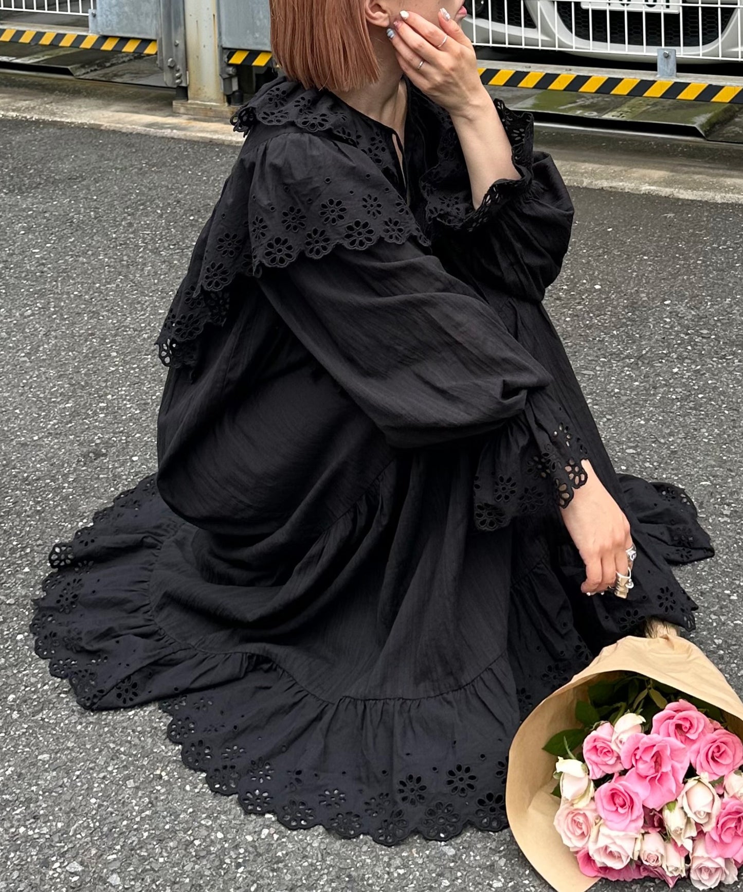 レースどっさりワンピ【ブラック】