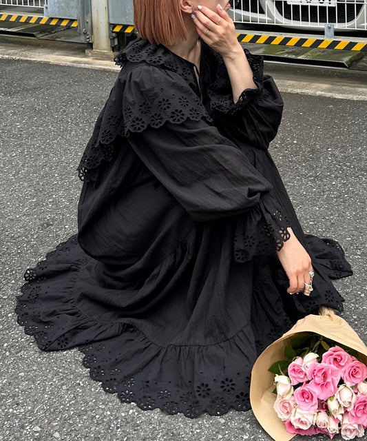 レースどっさりワンピ【ブラック】