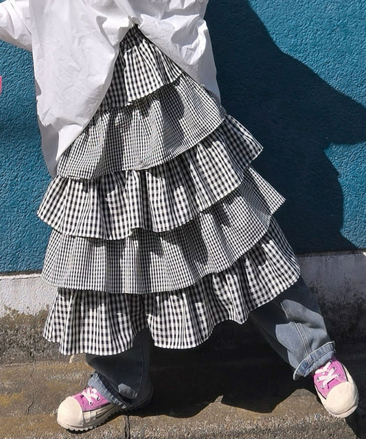 ティアードギンガムボリュームスカート【ブラック】