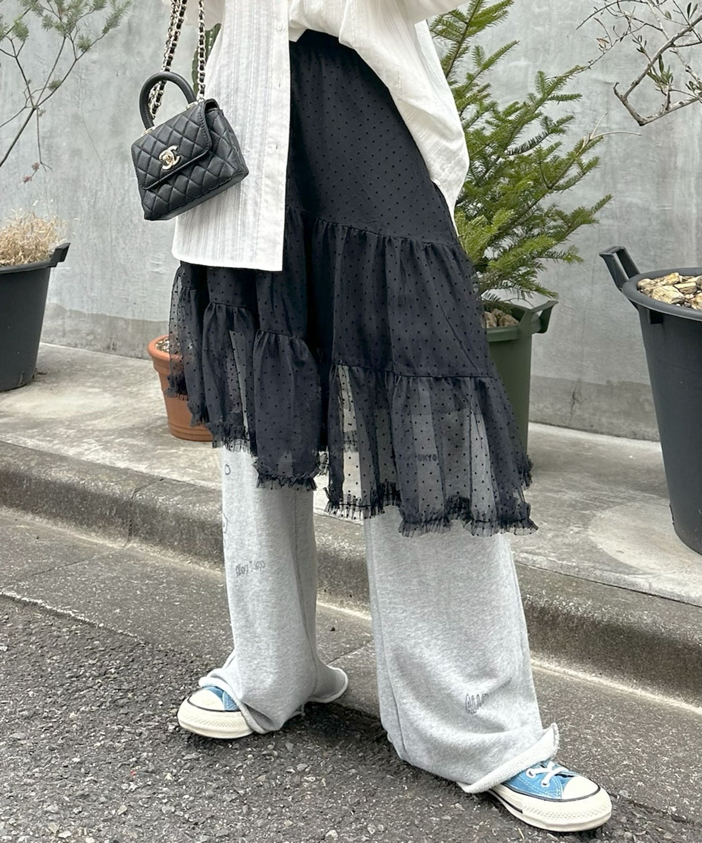 ドットアシメチュールスカート【ブラック】