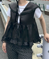セーラーサテンノースリブラウス【ブラック】