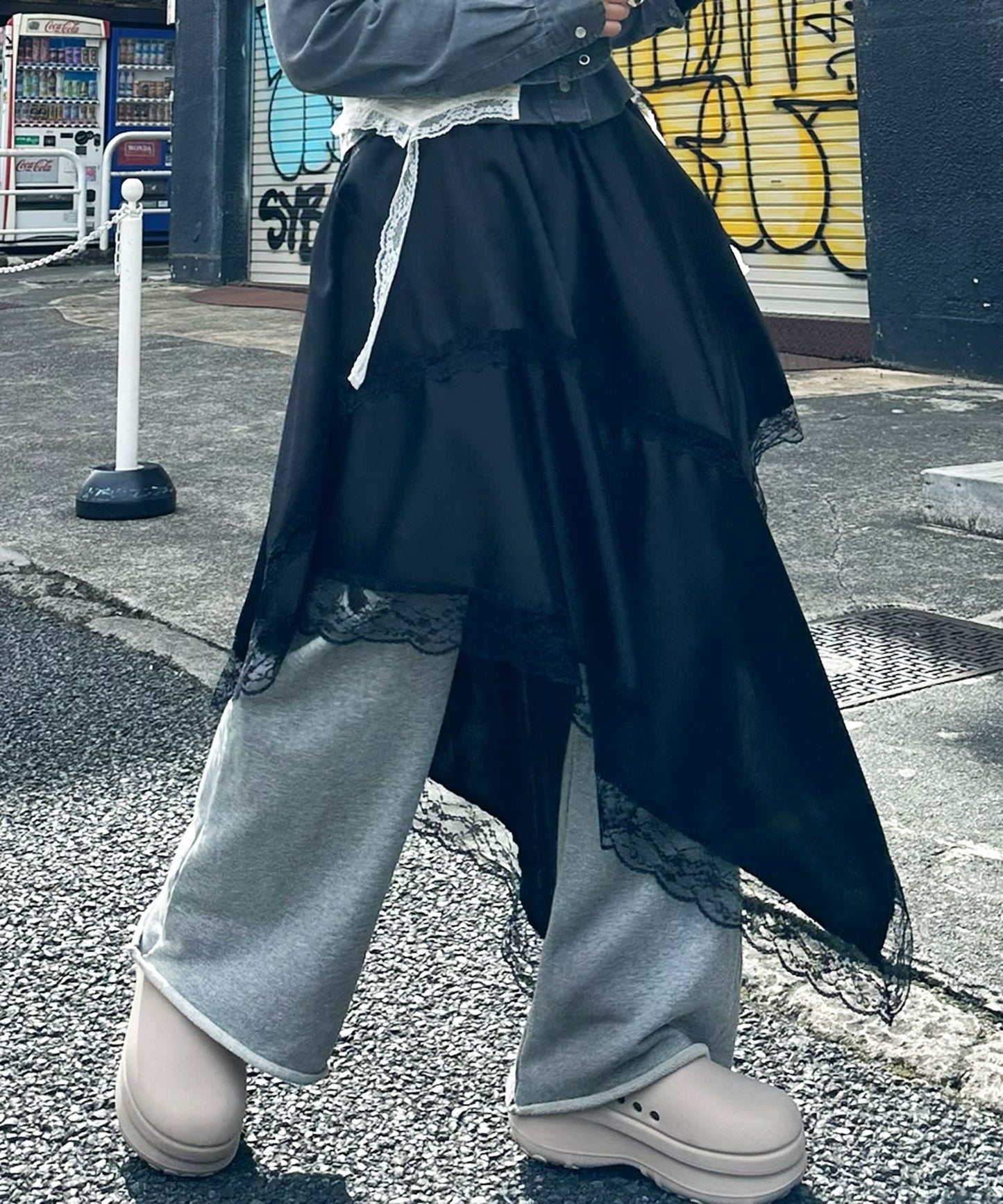 ドレープアシメスカート【ブラック】