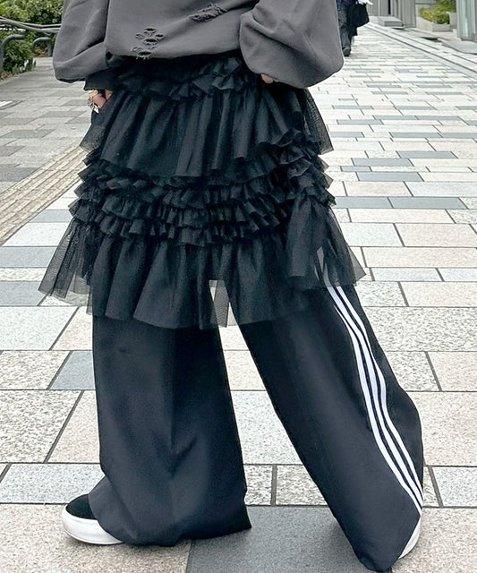 チュール段フリルスカート【ブラック】