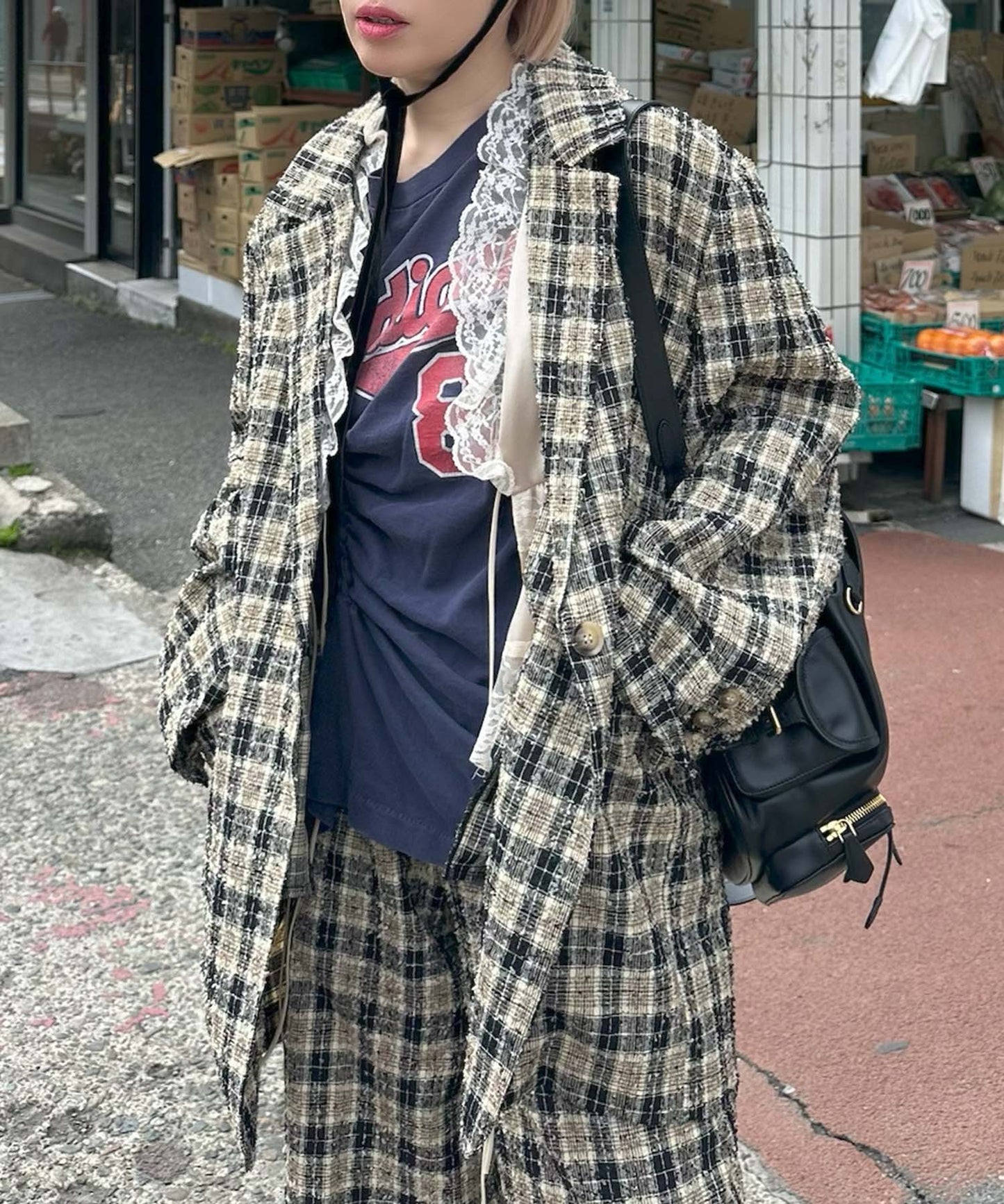 【セットアップで着られる】チェックシャツジャケット【ブラック】