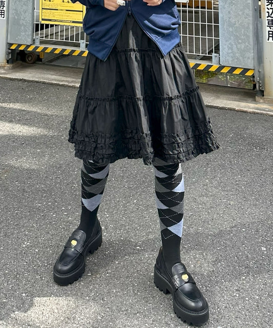 裾フリフリコットンスカート【ブラック】