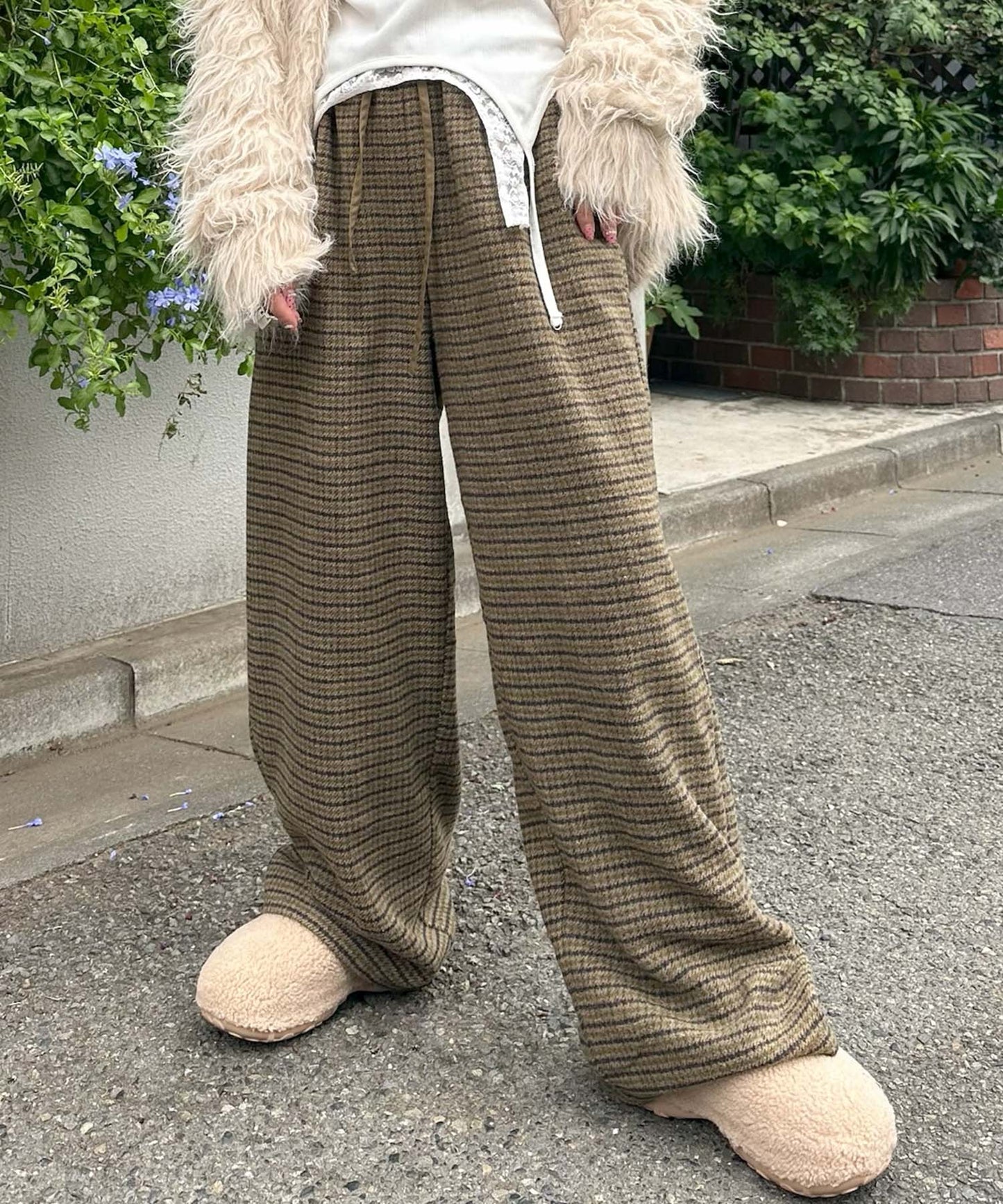 【セットにもなる！】チェック太パンツ【グリーン】